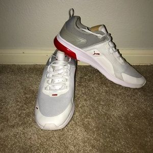 Red and White low top Pumas